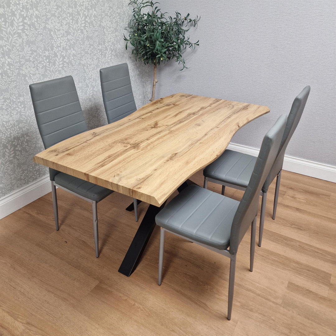 Kosy Koala Unisex Brown Wooden Dining Table With 4 Grey Chairs - Dining Kitchen Room Furniture In - Image 5