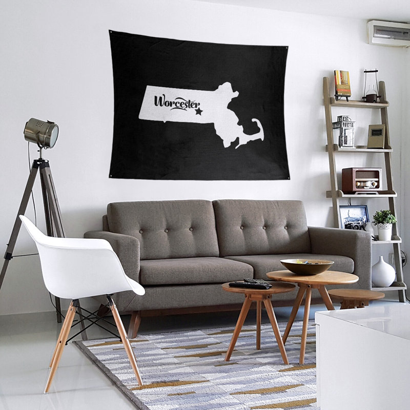 Tapisserie murale Worcester, Massachusetts, H 27,5 po x l 37,5 po, Noir