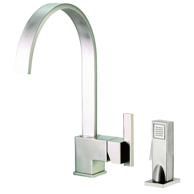 Robinet de cuisine à poignée simple avec douchette latérale sirius 1h, Acier inoxydable