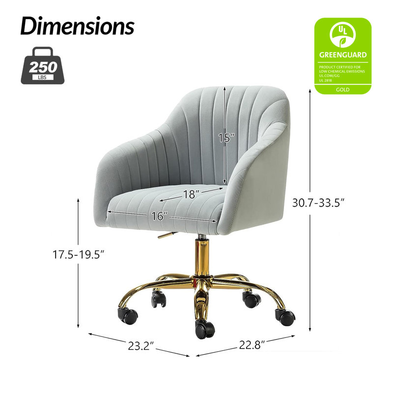 Chaise de travail en velours Adan, Velours gris