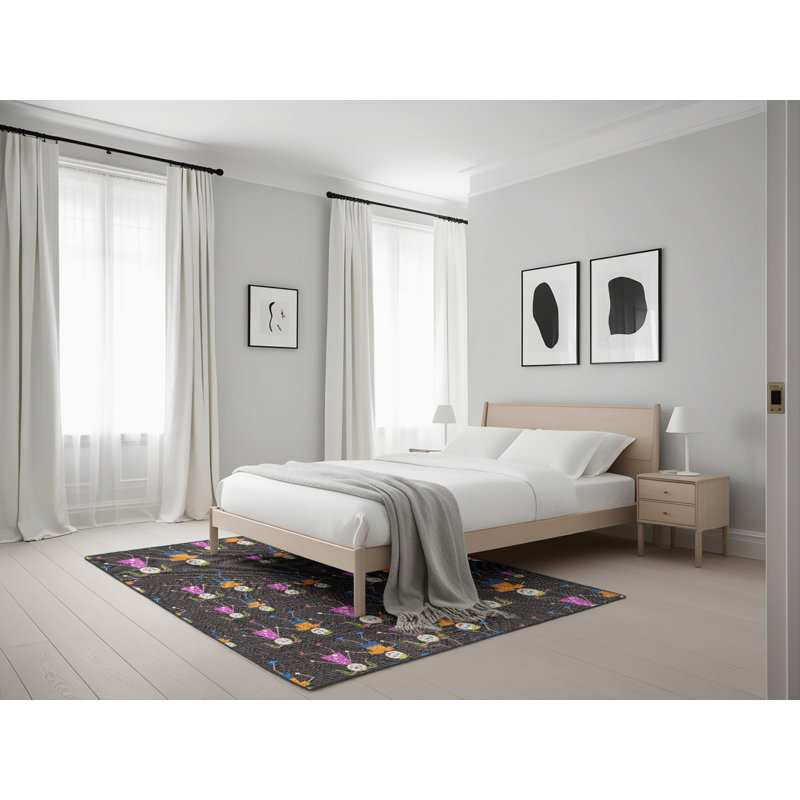Gris Dagobert/rose/jaune Tapis décoratif, Rectangle 5 pi x 7 pi