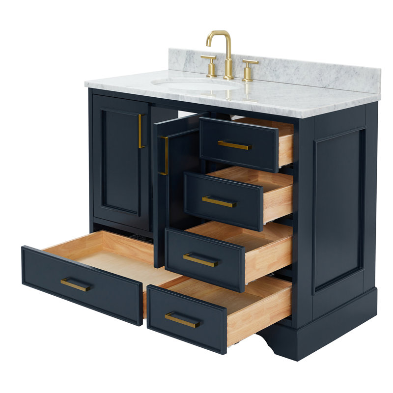 43'' Single Bathroom Vanity with Carrara Marble Top, Midnight Blue