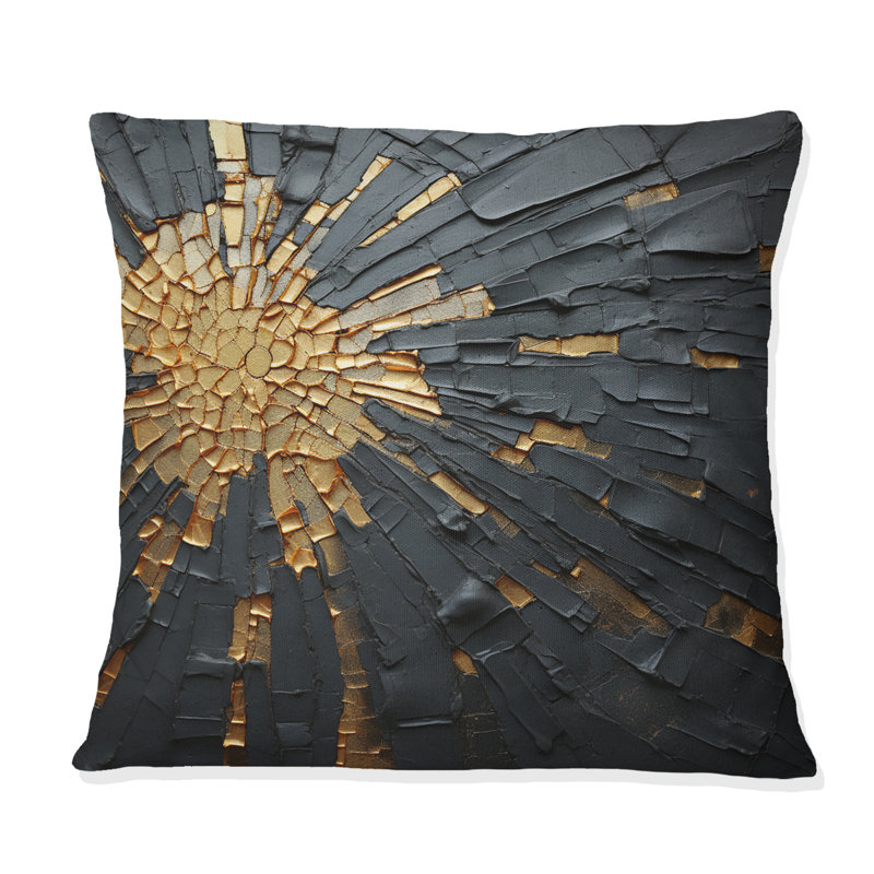 Coussin décoratif noir et or à motif abstrait II, 18" x 18"