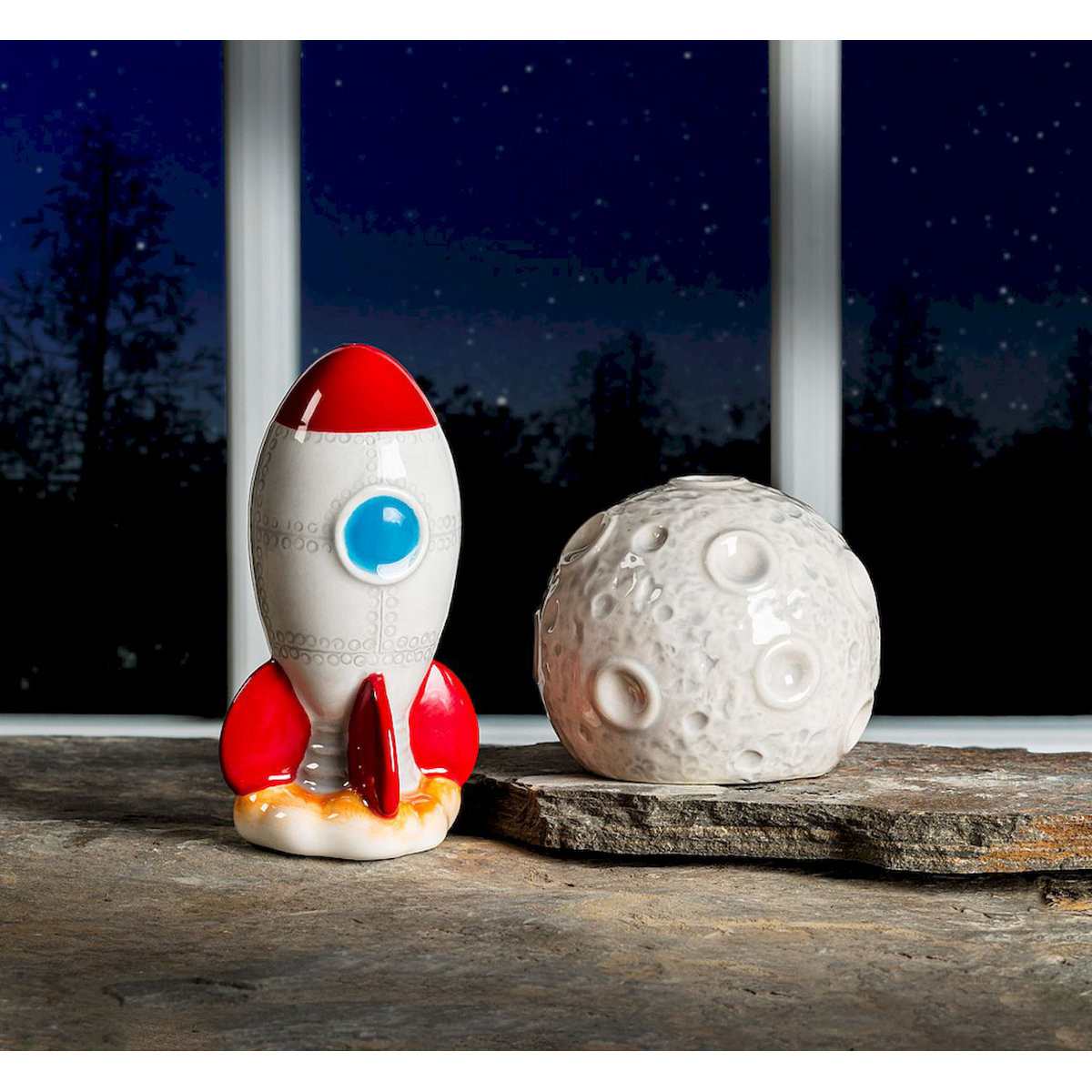 Mr. MJs Rocketship and Moon Salt and Pepper Shaker Set | Wayfair