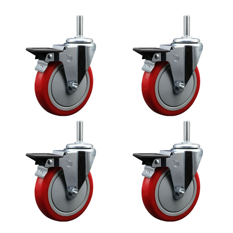 Poly Wheel Swivel 3/4 Inch Threaded Stem Caster with Brake