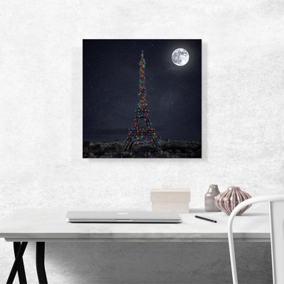 Paris, Paris, Tour Eiffel, Noël, Holliday, lumières, nuit noire - impression sur toile tendue