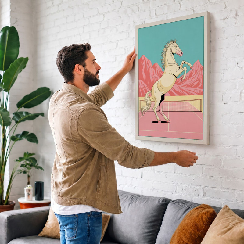 Rearing Horse Modern 1 Piece Wrapped Canvas Wall Art, 18x12 - 45.7 x 30.5 cm, Sage Border
