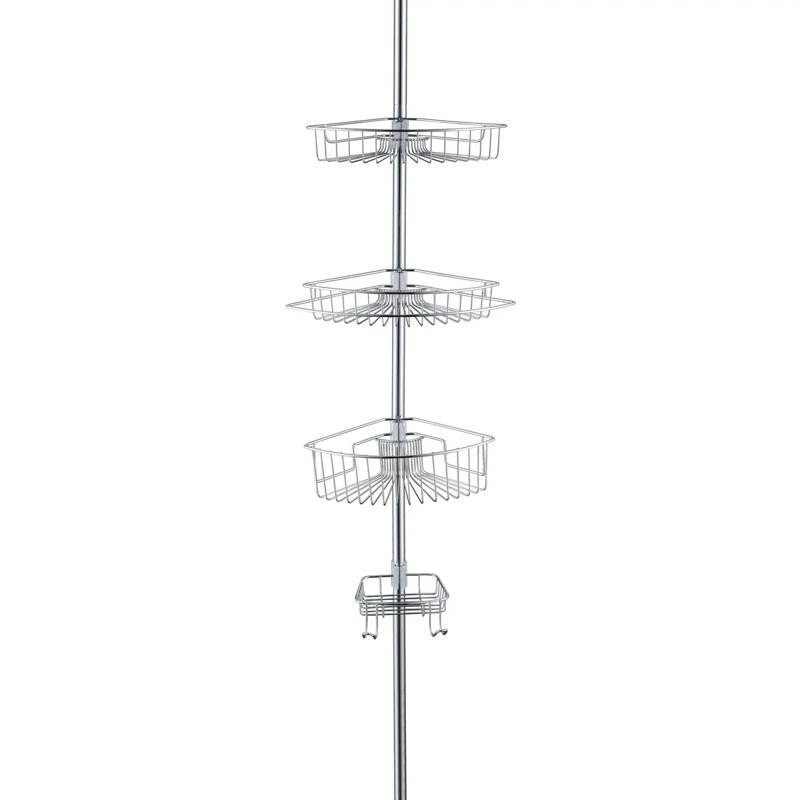 Rustproof Shower Caddy Corner for Bathroom,Bathtub Storage Organizer with Tension Pole, Chrome