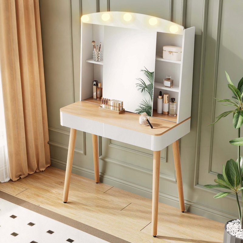 Petit bureau de meuble-lavabo avec miroir lumineux coulissant et rangement