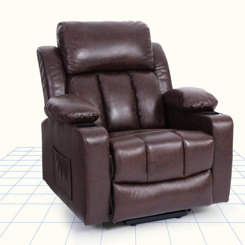 Pu Leather Power Lift Recliner Chair For Elderly, With Massage & Heat, Cup Holders, Side Pockets, Charcoal
