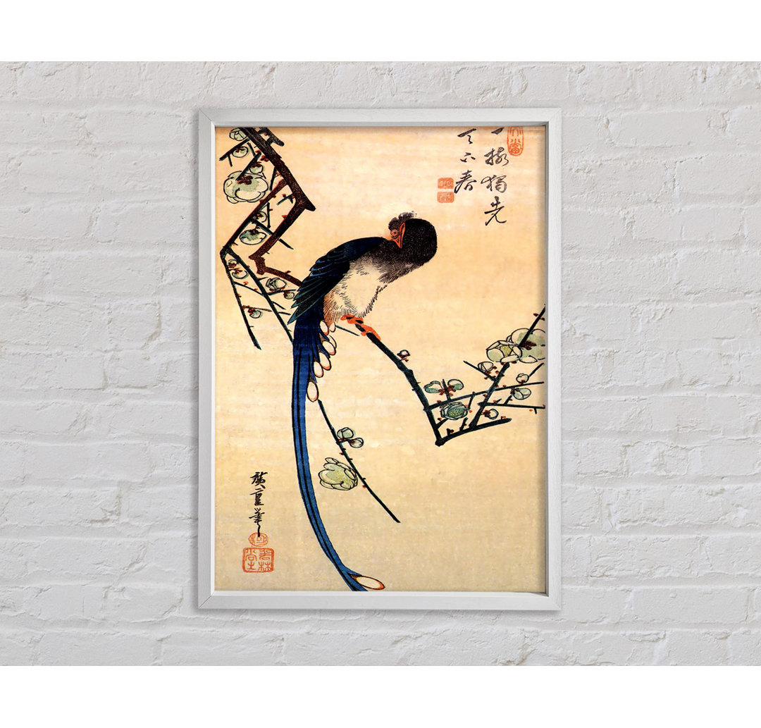 Hiroshige Blauer Vogel auf einem Pflaumenbaum - Einzelner Bilderrahmen Kunstdrucke auf Leinwand