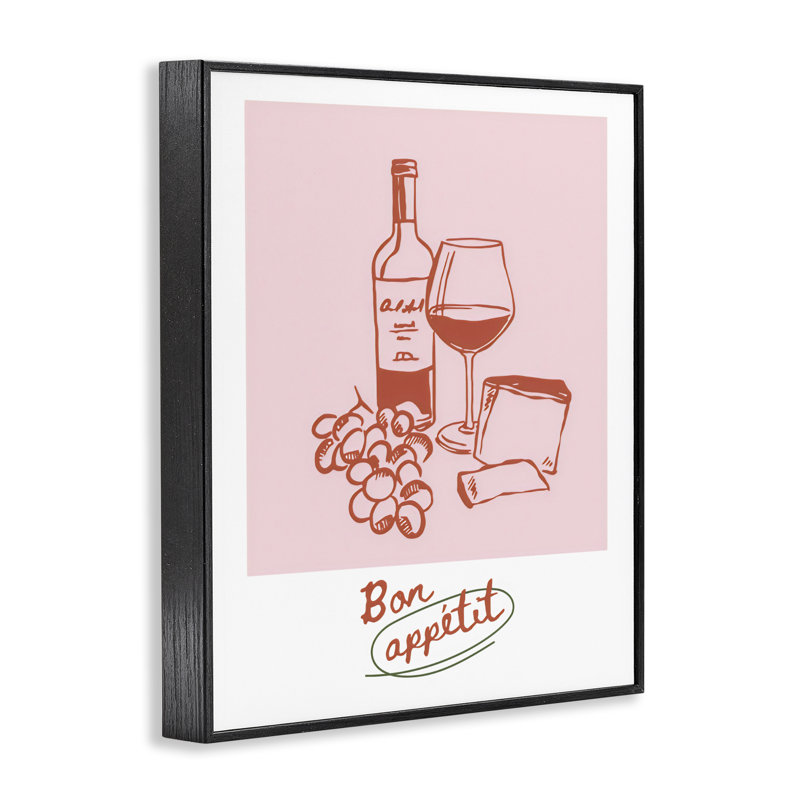 Bon Appetit Wine & Grapes, estampe numérique, design par The Prints Vibe, 30 x 24, Midnight Black Giclee Framed