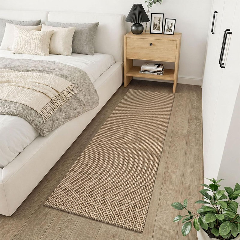 Tapis de couloir en coton Boho, tapis de couloir antidérapant lavable, tapis de sol tressé avec envers en caoutchouc, tapis brun beige beige orange pour la cuisine, la chambre à coucher et le vestibule