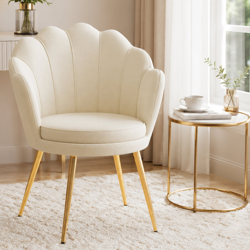 Modern 19" Wide Seat Upholstered Accent Chair Shell Vanity Chair Barrel Chair  with Gold leg, Begie Velvet