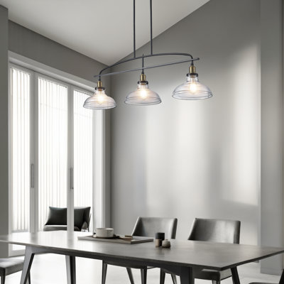 45" Industrial Pendant Chandelier - 3-Light Farmhouse Lighting with Glass Shades, Adjustable Height for Kitchen Island & Dining Room