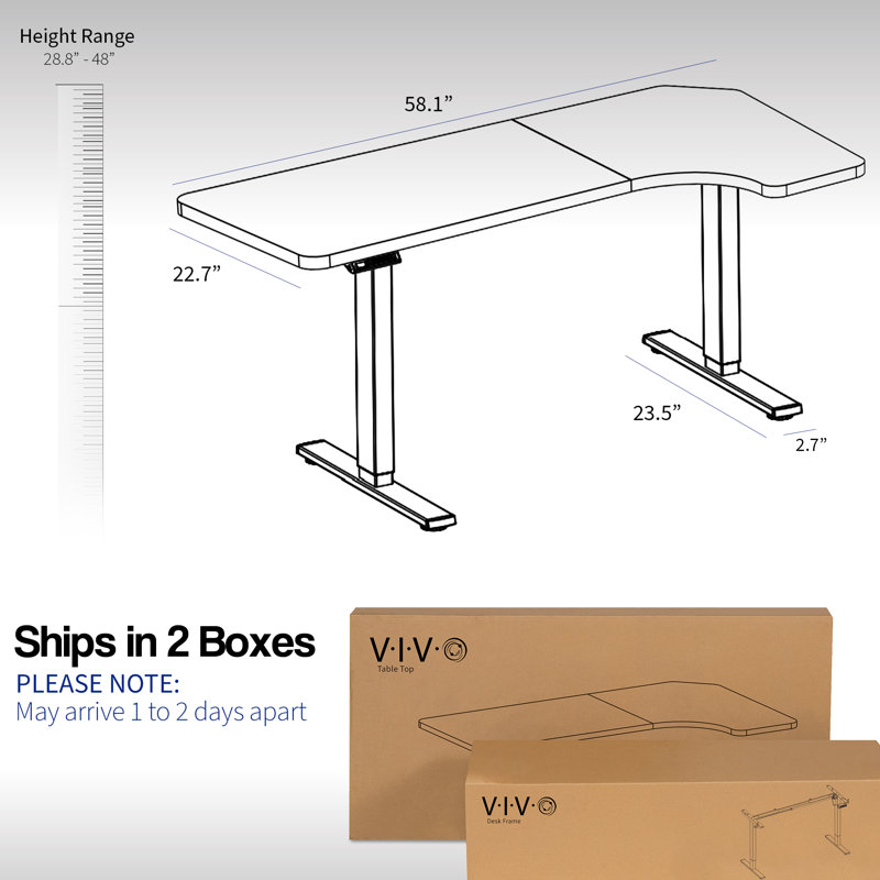 Bureau en coin électrique VIVO 58 "X 35" (série 1BRB), Noir / Noir