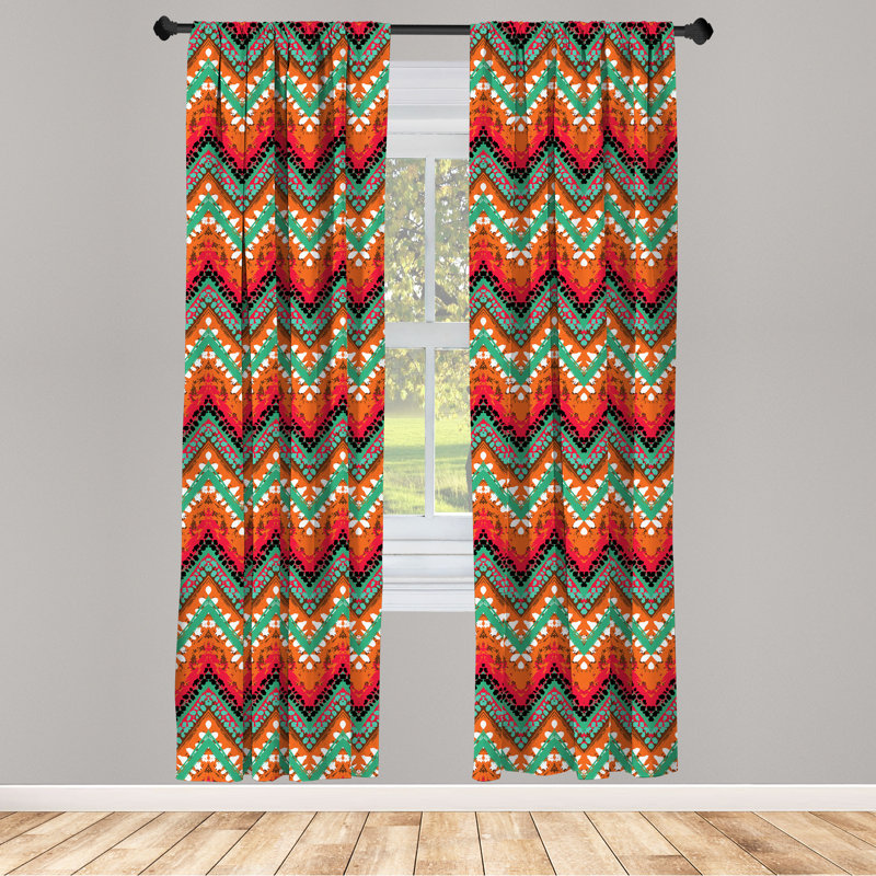 Rideaux 4 panneaux Bungalow Rose Tribal, zigzag, souci vert mer, L 56 po x L 95 po