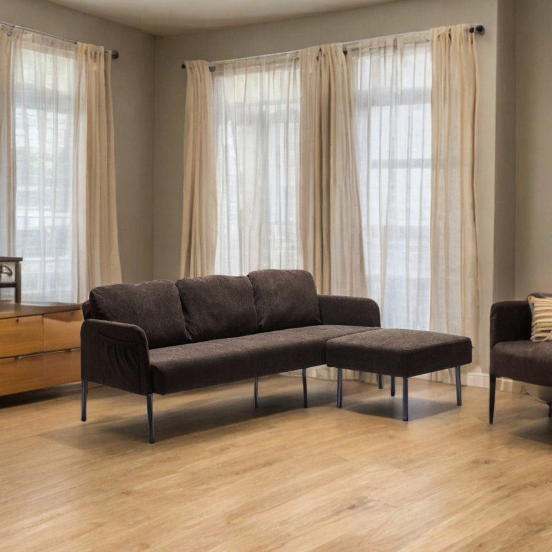 Tissu brun 3 places avec revêtement doux et respirant 3 pour un salon décontracté, H 28,62 po x l 68,67 po x P 52,24 po, 3