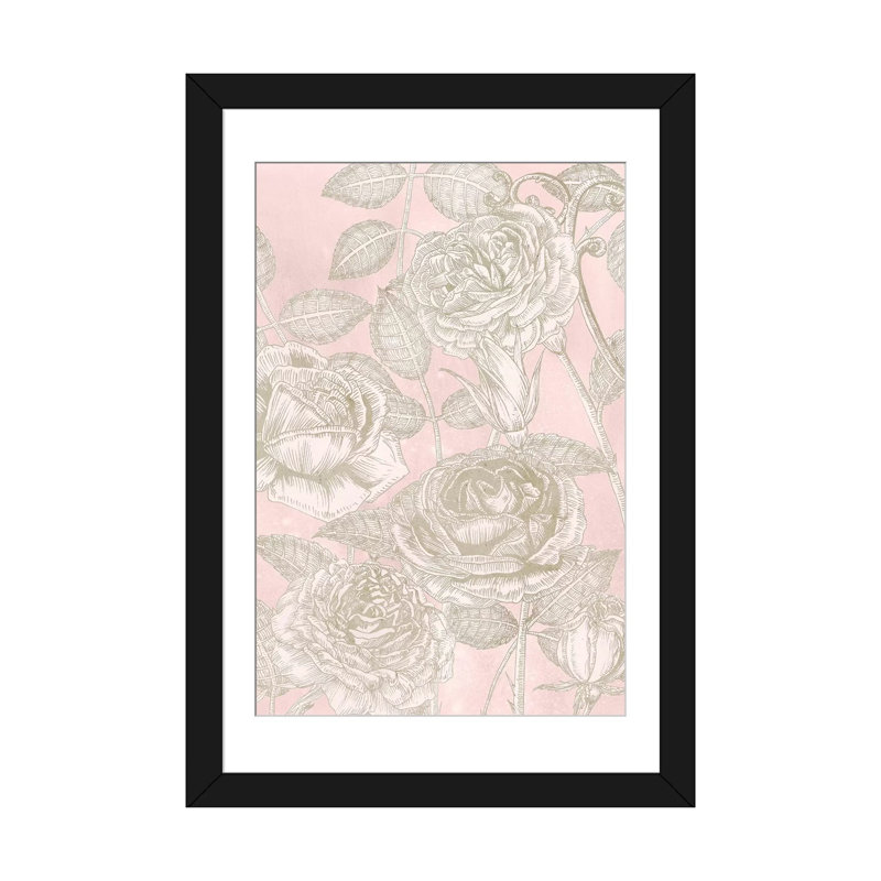 « fleuriing roses ii », impression sur toile, H 24 po x l 16 po x P 1 po, Papier d'art encadré noir, Blanc