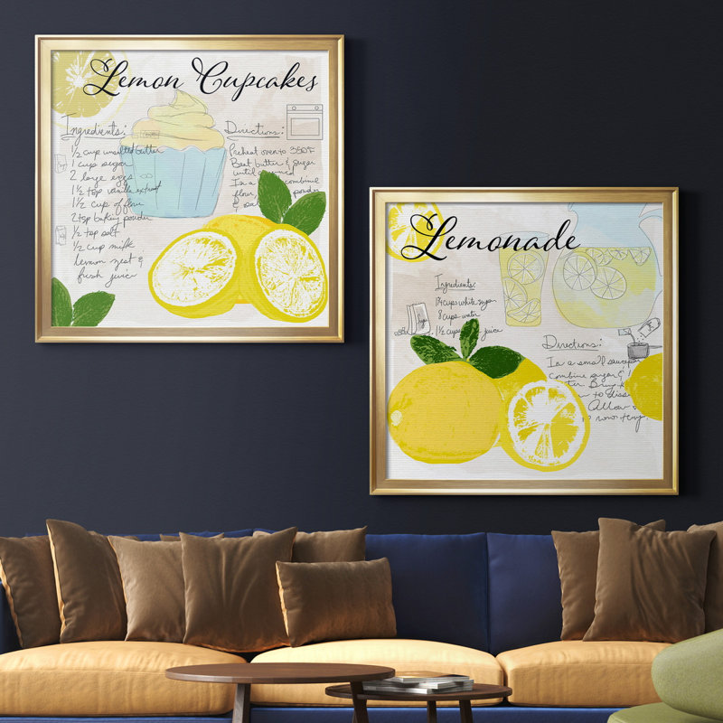 «Lemon Cupcakes», ensemble de 2 reproductions d'impressions, H 26,5 po x l 53 po x P 1,5 po, Toile encadrée dorée