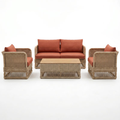 Destin Natural 4-Piece Sunbrella® Outdoor Patio Seating Set - Play Adobe