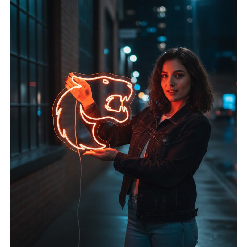  | Enseigne néon tête de lion | Fabriqué avec un tube néon flexible durable qui émet une lumière brillante et uniforme pendant plus de 50 000 heures sans scintillement ni gradation | 23 x 24.jp | Orange éclatant