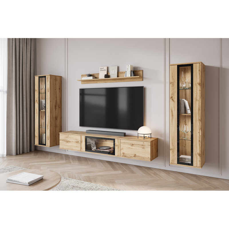 Demetrice TV Stand for TVs up to 75", Brown Wood