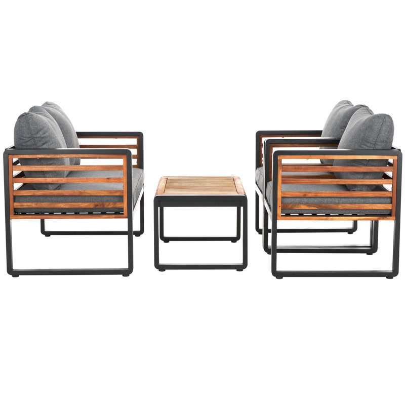 Gernulf 4-Piece Acacia Solid Wood and Steel Outdoor Seating Group, Dark Grey
