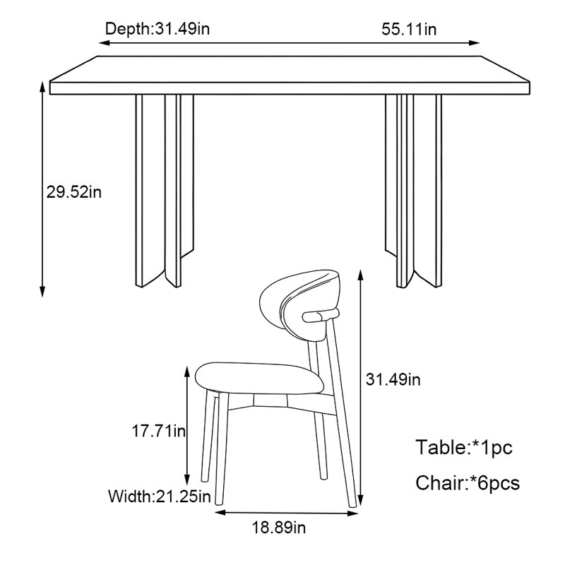 Cave stone rock slab rectangular dining table set, 29.52"H x 55.11"L x 31.49"W