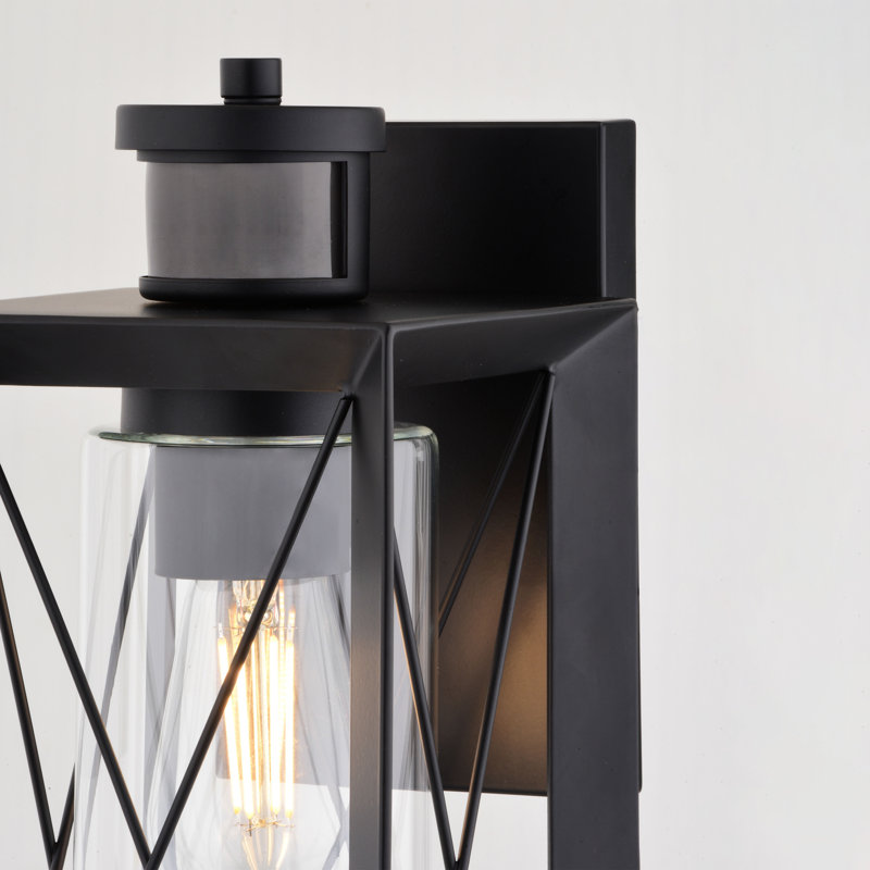 Mabry Matte Black Motion Sensor Dusk To Dawn Outdoor Wall Light Transitional Clear Glass