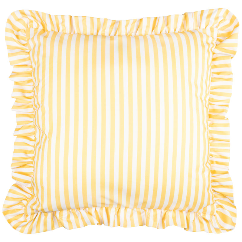 Millie Ruffle Indoor / Outdoor Striped Square Throw Cushion, Yellow/White