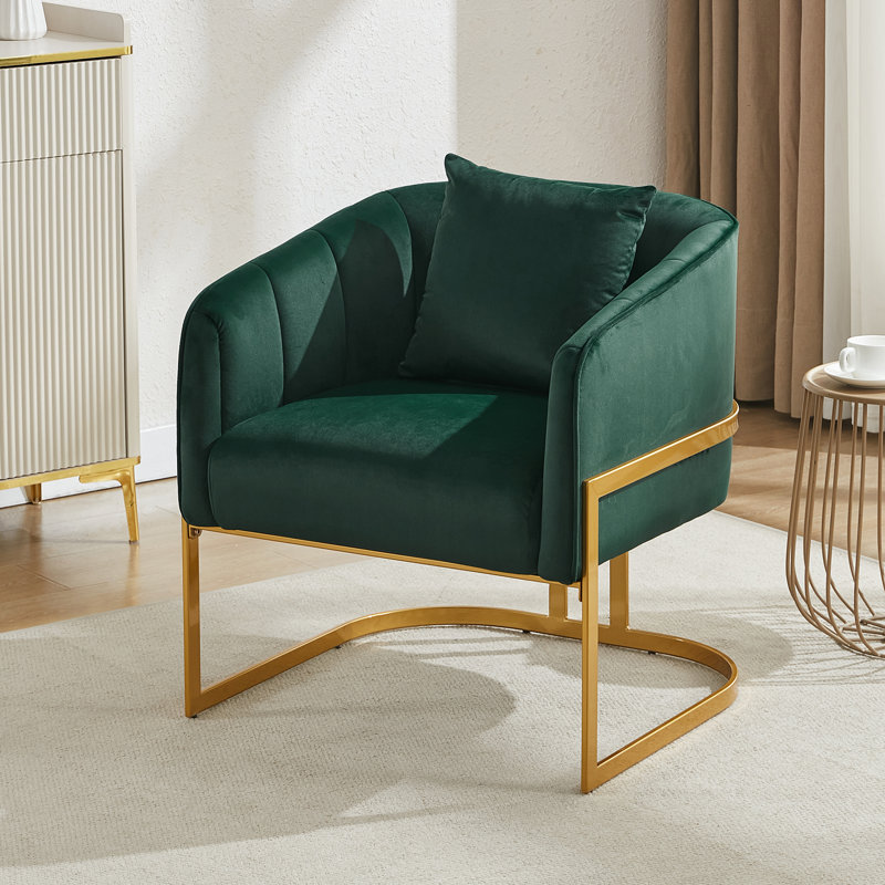 Fauteuil demi-tonneau rembourré avec base en métal, Vert