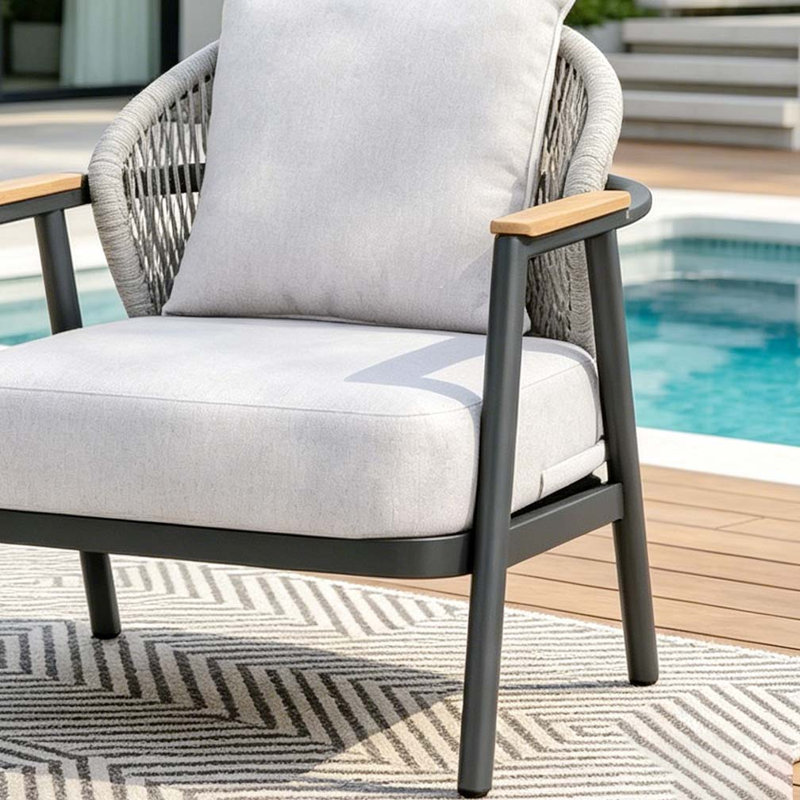 Fauteuil club d'extérieur en corde, Gris-1