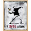 "The Revolution Man In Black Throwing Flowers Creative Banksy Graffiti Cement Grey Wall Decor" sur papier-98267391-98267394