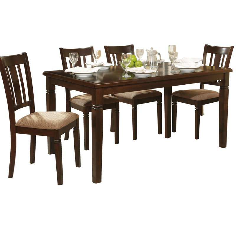 Transitional Dining - 5pc With Table & 4 Side Chairs, Fabric Upholstered Seats, 250lbs Chair Weight Capacity, Rectangular Table, Brown And Chairs: Seating 4, Rectangular, Seat, Wood Frame