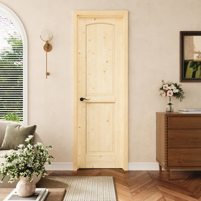 Porte pré-suspendue à 2 panneaux en bois de pin 24 po x 80 po avec charnières noires, porte en bois de pin naturel, porte intérieure comme porte de garde-manger, porte de chambre à coucher, porte de buanderie, portes de placard, portes de pièce, main gauche
