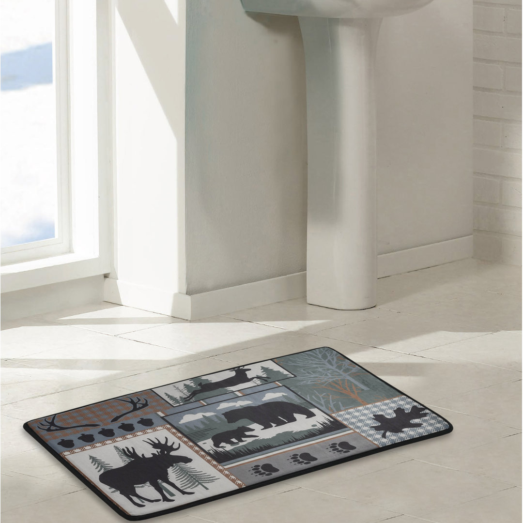 Woodland Forest Patchwork Plaid Nature Wild Animal Themed Decorative Memory Foam Bath Mat Rug Millwood Pines