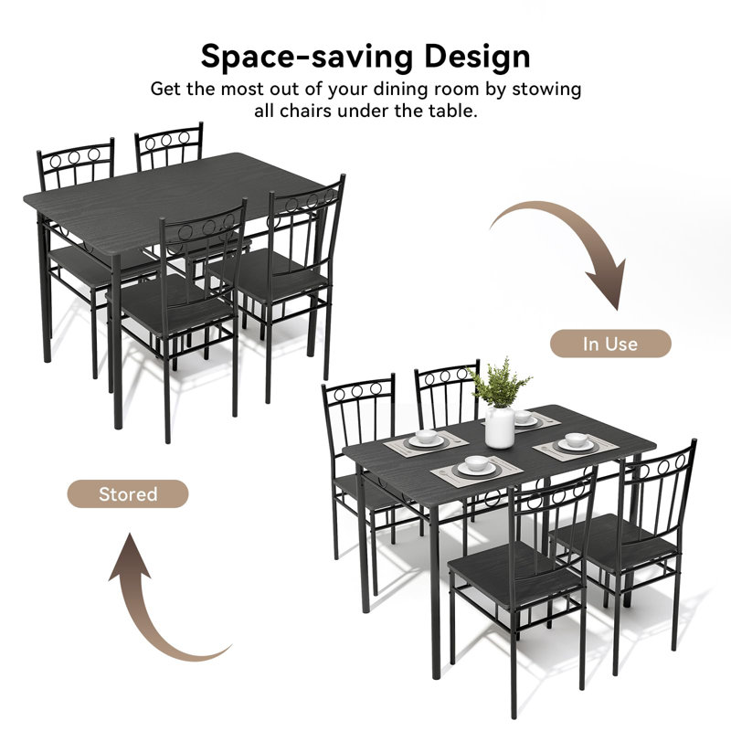 17 Stories 5-Piece Kitchen Dining Set,Modern Kitchen Table With Wooden Top For 4 Person, Black, Black