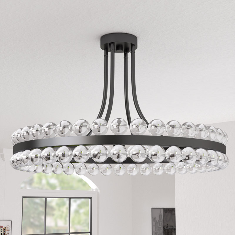 Jackeline  8 - Lights 24'' Antique Matte Black Modern Chandelier Style Circle Semi Flush Mount Lighting Fixture For Living Room