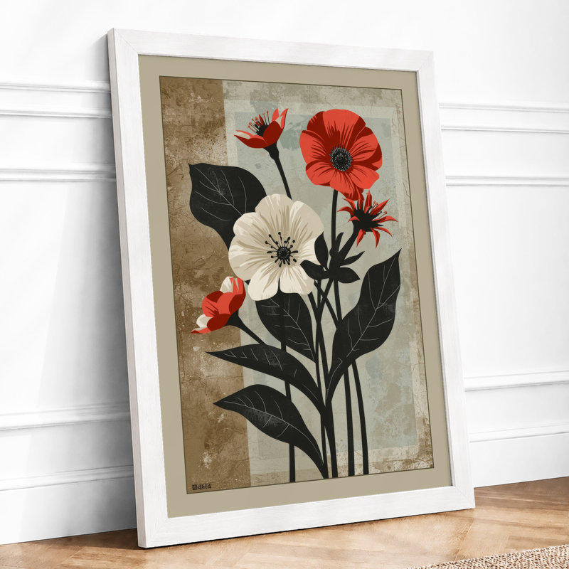 Red Poppies Study Botanical - Print, A3 - 42.0 x 29.7 cm, White
