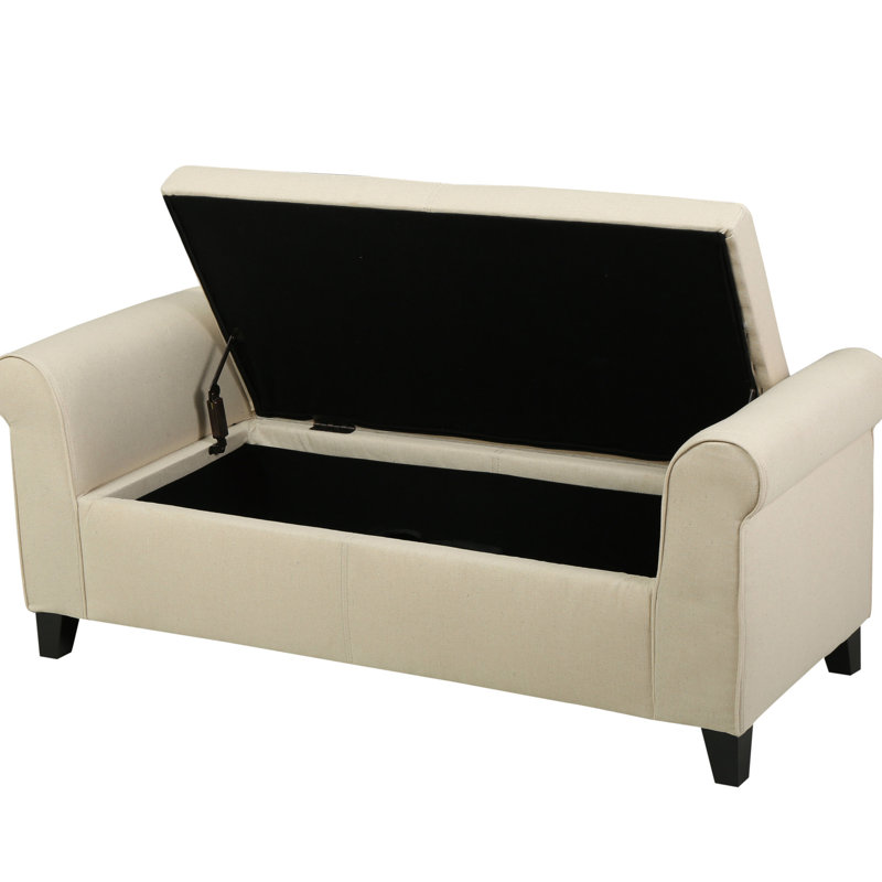 Siège en tissu beige avec boîte de rangement - Pieds en bouleau, pour commode de chambre à coucher et de salon, Beige