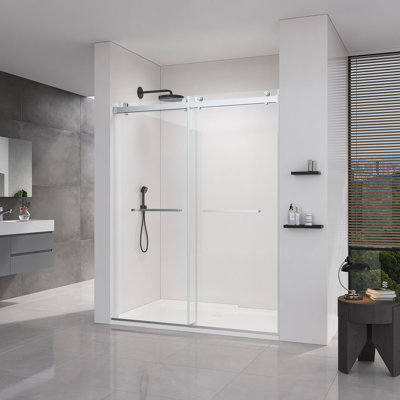 Frameless Double Sliding Shower Door 68"-72" W X 76" H, Shower Glass Door With 5/16" (8Mm) Clear SGCC Tempered Glass, Explosion-Proof Film, Stainless Steel Hardware