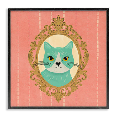 Green Cat Portrait Framed Giclee Art by Carrie Cantwell
