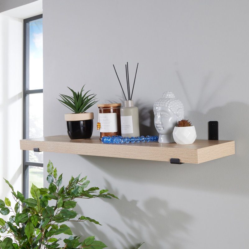 Jackson 3.8cm Chunky Shelf with Sit-On Brackets, Oak, 3.8cm H x 80cm W x 20cm D