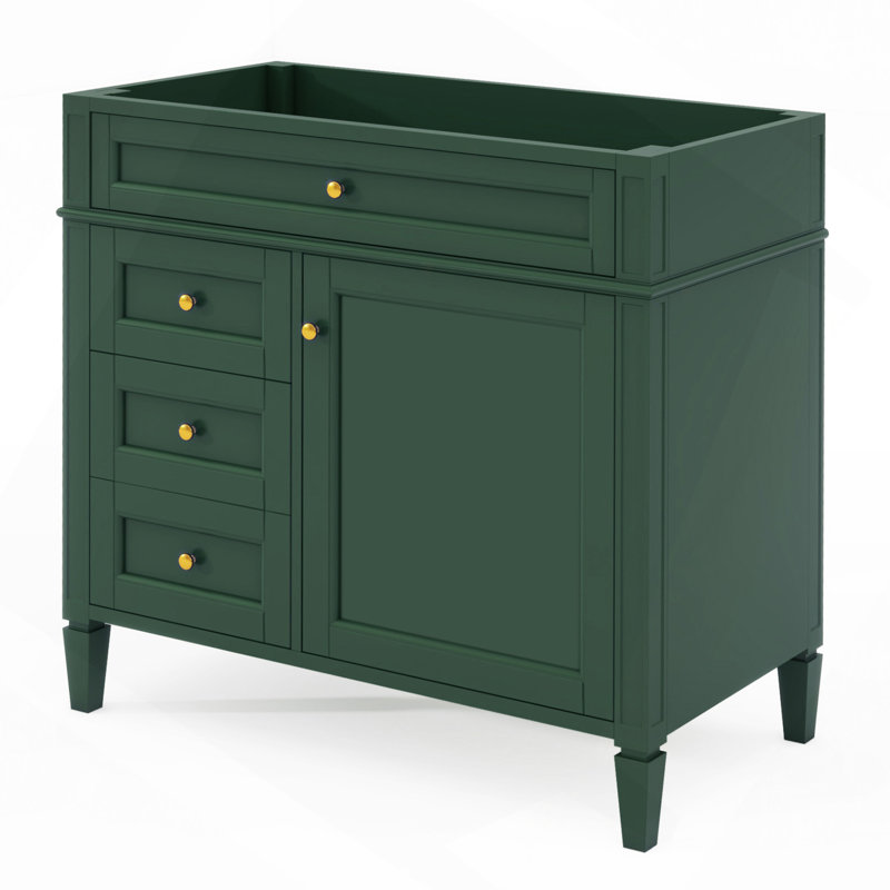 Meuble-lavabo de salle de bain sans lavabo supérieur, armoire de rangement moderne avec 2 tiroirs et un tiroir basculant, cadre en bois massif