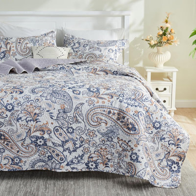 Gogreen Luxury Printed Quilt Set Twin Size, Lightweight Comforter Set, Oversized Bedspread Coverlet Quilted Bedding Set, With 2 Matching Pillowcases, For All Season