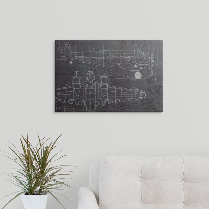 «Plane Blueprint I» par Marco Fabiano, impression, H 16 po x l 24 po x P 1,5 po, Toile