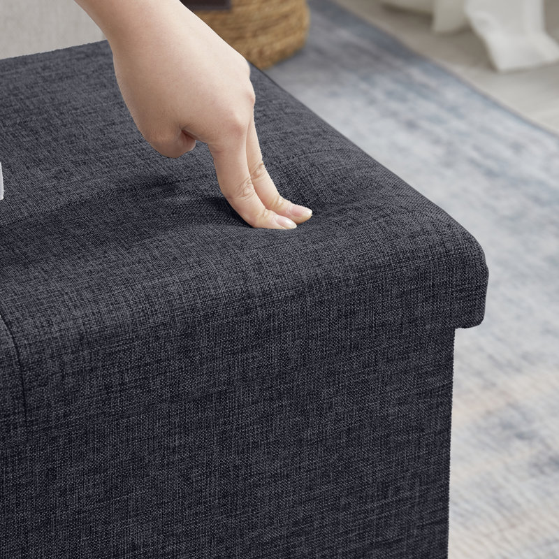 Torryn Linen Upholstered Storage Bench, Black