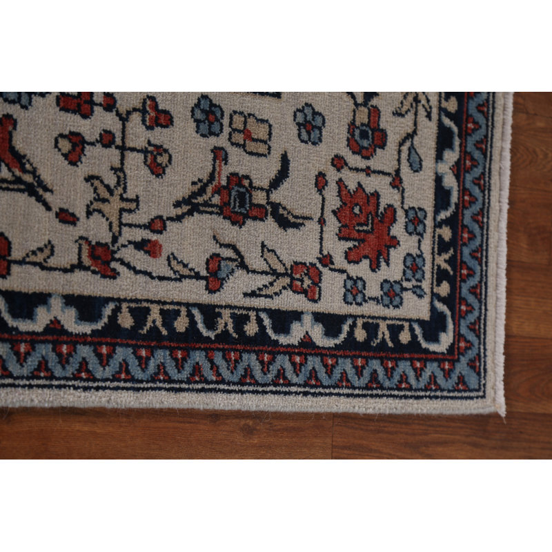 Tapis beige / ivoire / rouge en laine noué à la main de conception unique 9 pi x 11 pi 9 po