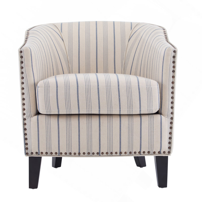 Fauteuil demi-tonneau rembourré à rayures